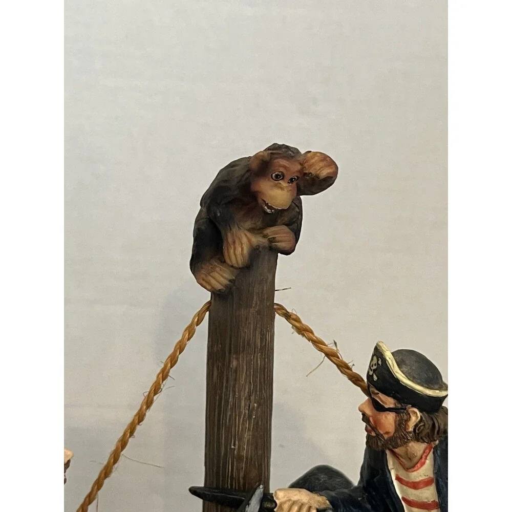 Rare 2007 Fighting Pirates Wine Bottle Holder Resin Statue Bar Decor Nautical